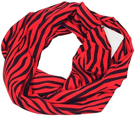 Womens Stripe Print Zipper Hidden Pocket Infinity Scarf Travel Infinity Scarves For Women