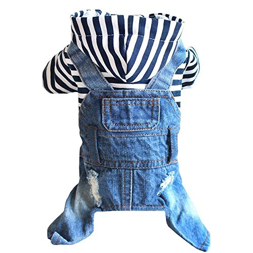 SILD Pet Denim Jumpsuit Dog Jeans Hoodies Cool Blue Coat Medium Small