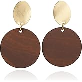 Geometric Gold Wood Earrings for Women Boho Retro Natural Wooden Round Disc African Dangle Drop Earring Statement Fashion Jewelry for Her