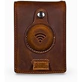 Genuine Leather Airtag Wallet | Credit Card Bifold Wallet for Apple Air Tag GPS | Minimalist RFID Blocking Slim Wallet | Multifunctional with Money Clip - Gift Box…