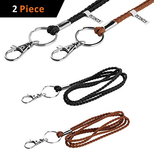 Office Lanyard, PLENTY 2PCS Handmade PU Leather Necklace Lanyard with Strong Clip and Keychain for Keys, ID Badge Holder, Camera, Cell Phone, iPod MP3 MP4, USB Flash Drive (Black+Brown) - Thumbnail 7