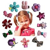 Hair Clips Barrettes Assorted Cute Flowery Ribbon Bows Style B-Series - 12 pcs of Uniquely Designed For Baby, Toddler, and Young Girls
