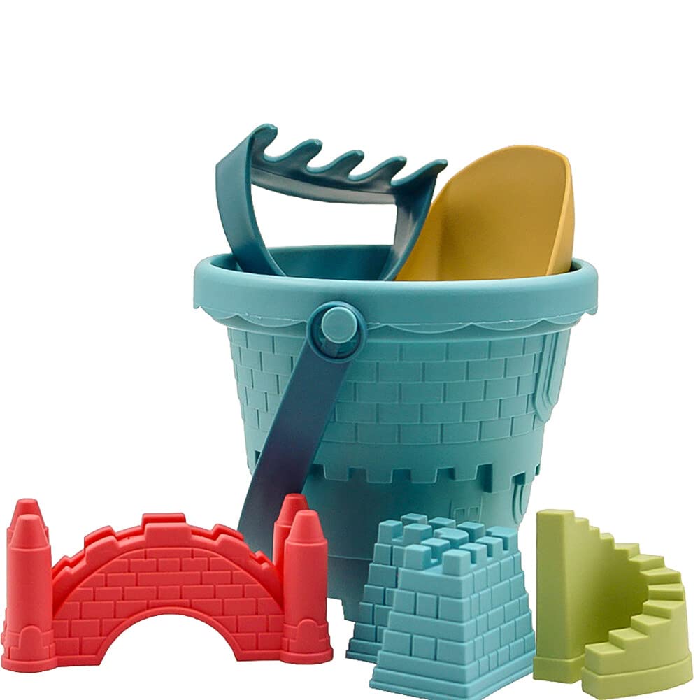 6Pcs Set Beach Sand Bucket Castle Set with Rake and Spade Children Outdoor Toy for your Spring/Summer Holiday Tools