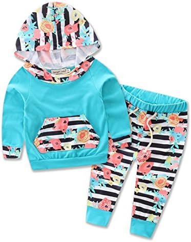 Newborn Baby Boy Girl Warm Hoodie Long sleeve T-shirt Top + Pants Outfits Set Kids Sweater Clothes Suit (80)