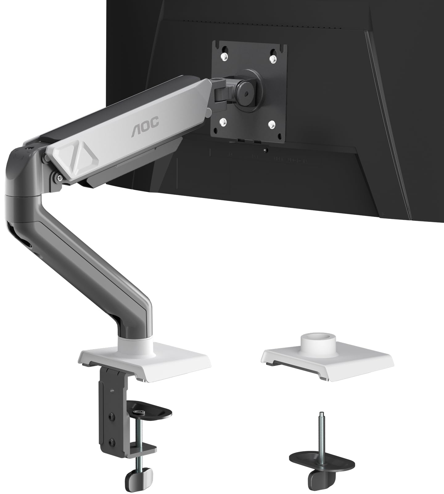 Photo 1 of AOC Monitor Mount, Adjustable Single Monitor Arm for 17–32 Inch Screens, Fits 4.4–19.8lbs, Cable Management, VESA 75x75/100x100, C-Clamp & Grommet Base