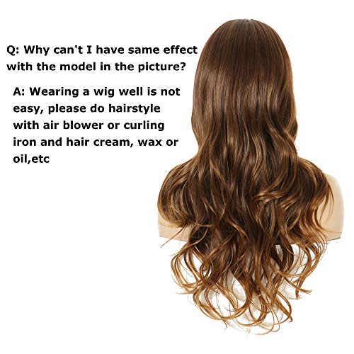 CanLux Body Wave Wig for Women Highlight Synthetic Wig 26 inch Long Curly Full Wig Ombre Brown Wavy Wig Heat Resistant Fiber with Wig Cap