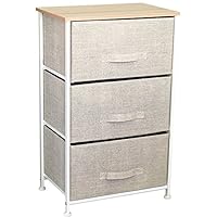 East Loft Nightstand Dresser |Storage Organizer for Closet, Nursery, Bathroom, Laundry or Bedroom | 3 Fabric Drawers, Solid Wood Top, Durable Steel Frame| Natural