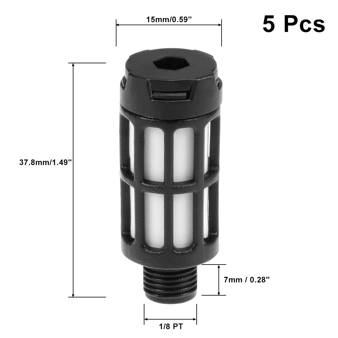 sourcingmap Plastic Pneumatic Muffler Exhaust 1/8 G Black, 5pcs, 1/8 PT - Image 3