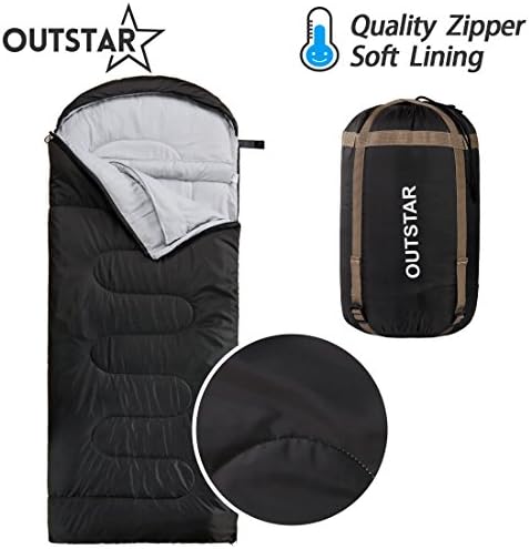OUTSTAR Lightweight Waterproof Envelope Sleeping Bag With Compression Sack for Kids or Adults Outdoor Camping, Travelling, Hiking &amp; Backpacking (Deep Gray, Envelope)