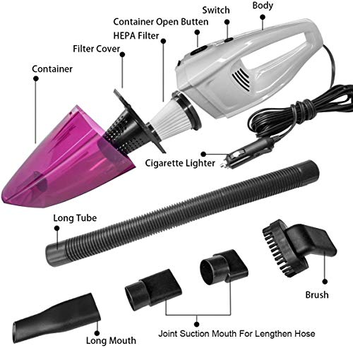 NOOX 12v Handheld High Power Car Vacuum Cleaner, Carpet Cleaner for Car 120W 5000pa with Cigarette Plug Cleaning Pet Hair,Tiny Sands, Bread Crumbs and etc - Thumbnail 2