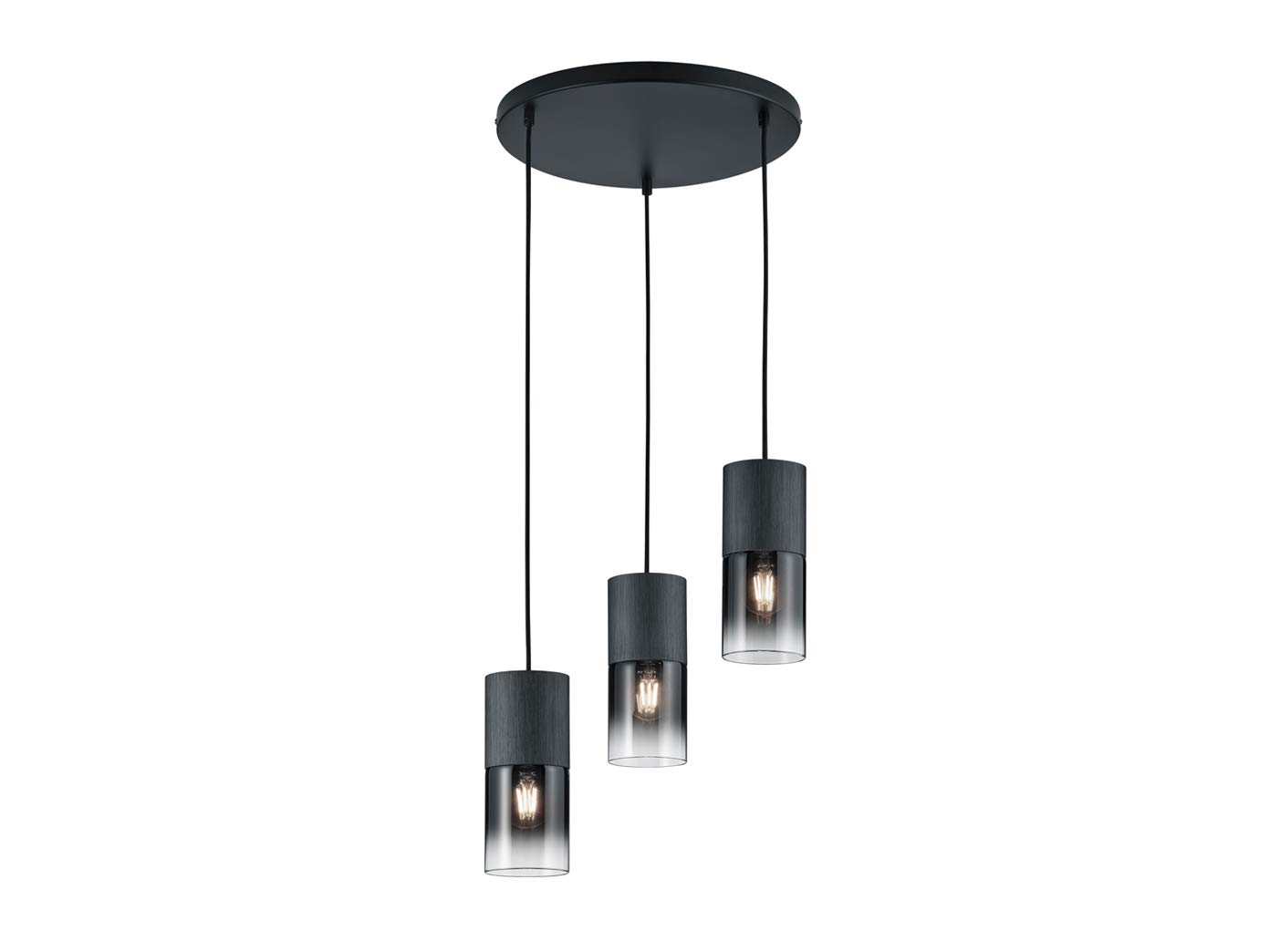 Trio Leuchten Robin 310630332 Pendant Light Matte Black Metal Smoked Glass Excl. 3 x E27.