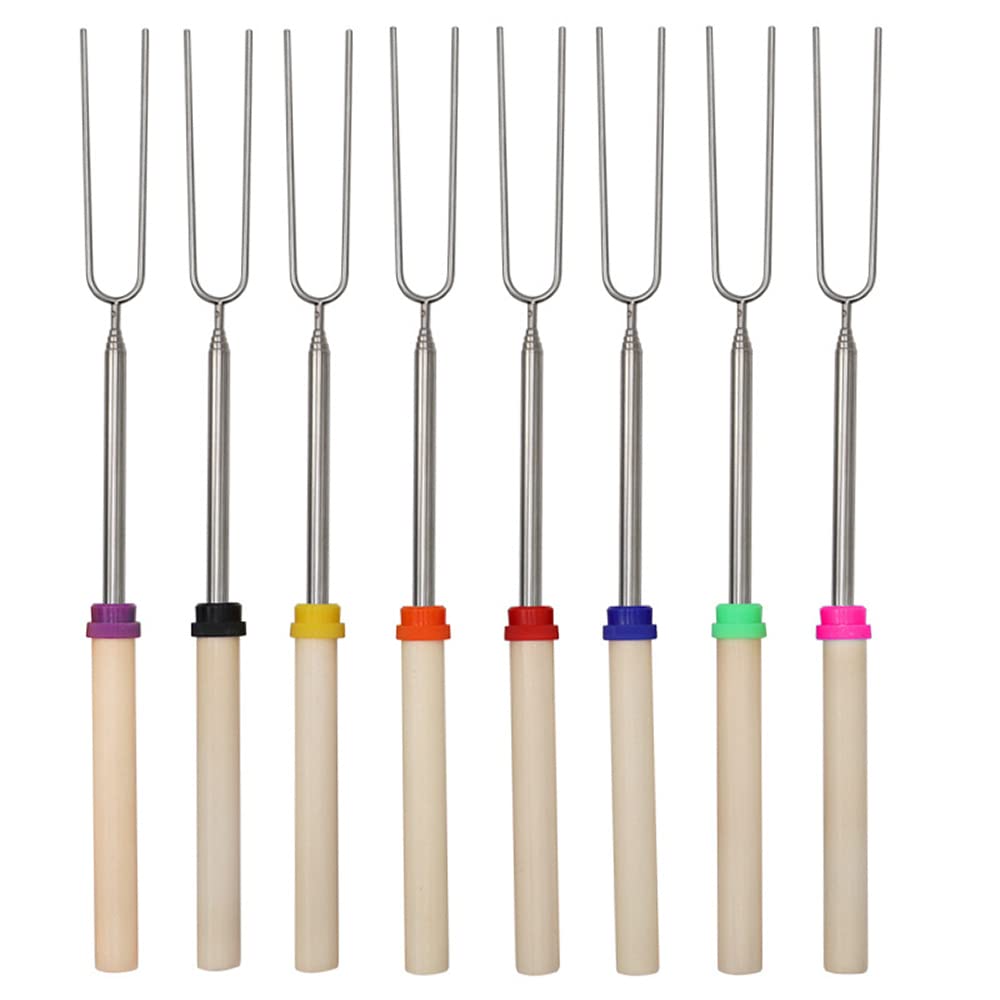 Hsthe Sea BBQ U Shape Hot Dog Roasting Sticks Set with Wooden Handle Fire Pit Camping Barbecue Campfire Accessories