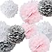 Fonder Mols 9pcs Mixed Sizes 8'' 10'' 14'' Tissue Paper Pom Poms Flower Wedding Party Baby Girl Room Nursery Decoration (White Pink Gray)