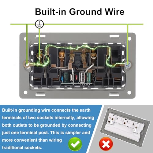 5 Pack CNBINGO Double Switched Power Socket with Dual USB Charging Ports (Type A and C), Black 13 Amp Electric Wall Socket