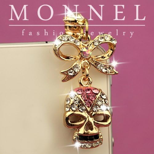 Ip157 Bling Crystal Skull Face & Cute Bow Anti-dust Dock Earphone Plug Stopper for Android & Smart Phone iPhone