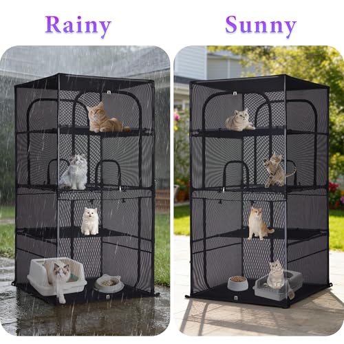 Catio Outdoor Cat Enclosure Window 61.4" H Large Cat Cage with Perches 4 Tiers Cat Patio Playpen Kitten Kennel for Multiple Indoor Cats