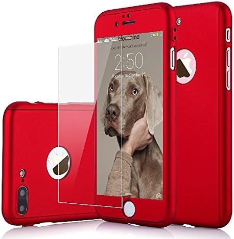 iPhone 7 Plus Case, 360 Degree All-Around Full Body Utral Thin Fit Case Cover with Tempered Glass Screen Protector Ultra Slim Light Weight Hard Snap-on for Apple iPhone 7 Plus - Red