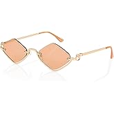 TYA Retro Y2k Sunglasses for Women Men,Trendy Semi-Rimless Sun Glasses Irregular Narrow Gold Sunnies UV400