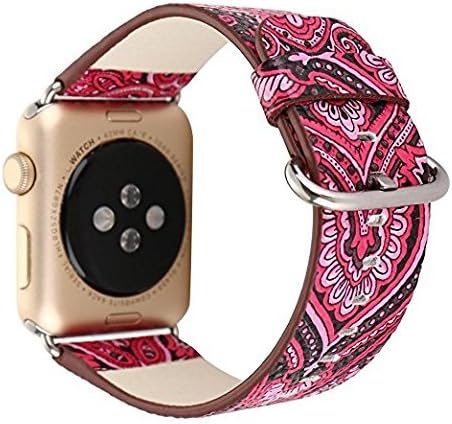 Wandele for Apple Watch Band 38mm S/M Soft PU Leather Flower Prints Bracelet Strap Wrist Bands Belt Replacement With Stainless Adapter for All Models Series 2 Series 1 Nike+ Sport Edition(9# 38mm)
