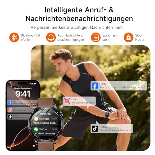 Lgnitek 2026 Men's Smartwatch with ECG/HRV/BMI/Blood Pressure Measurement/Uric Acid, 1.43 Inch AMOLED Health Watch with 24H Blood Pressure SpO2 Heart Rate Sleep Monitor SOS Emergency Call Fitness