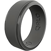 QALO Men's Silicone Wedding Band - 9mm Wide x 2mm Thick - Step Edge, Hexagonal & Engraved Mens Silicone Wedding Ring - Breathable Comfort Fit Rubber Rings Men - Durable Engagement Rings for Him