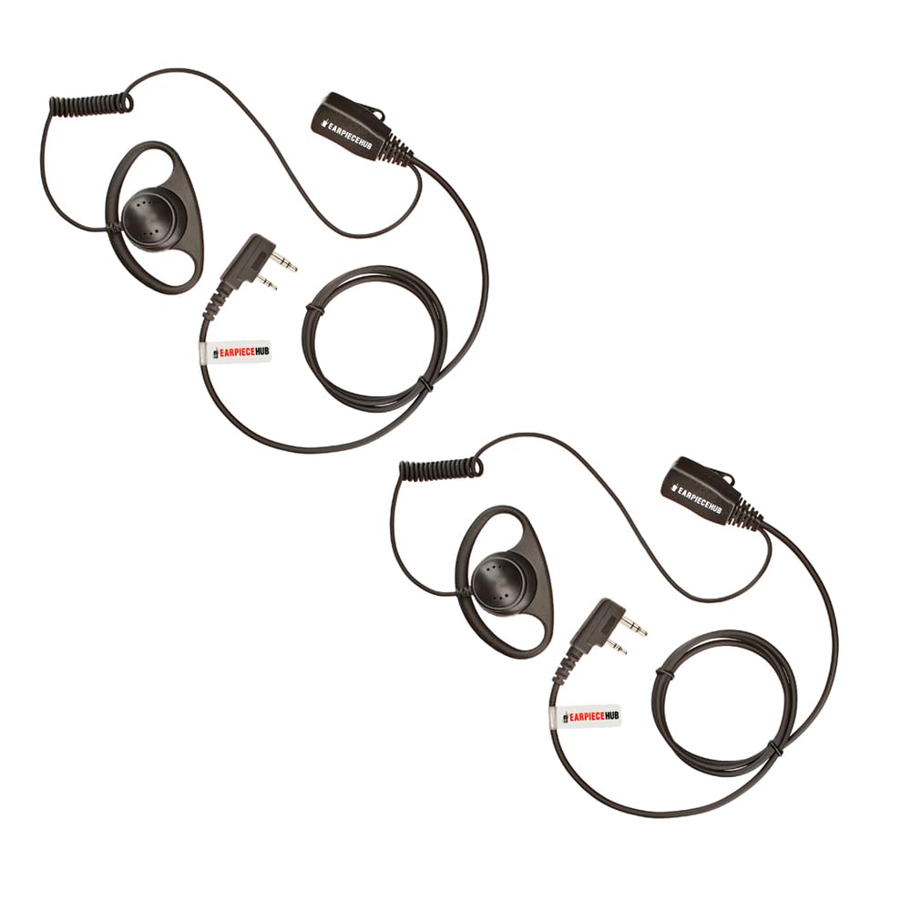 Lot 2 x D-Shape Earpiece Police Security Radio Headset PTT Microphone For 2 Pin Kenwood Baofeng Mitex UV-5R, UV-82 Two Way Radio Walkie Talkie