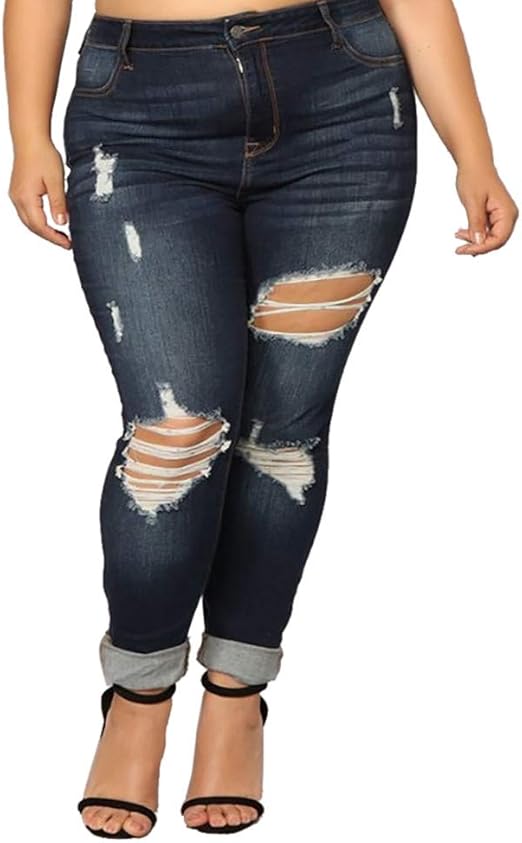 plus size stretch distressed jeans