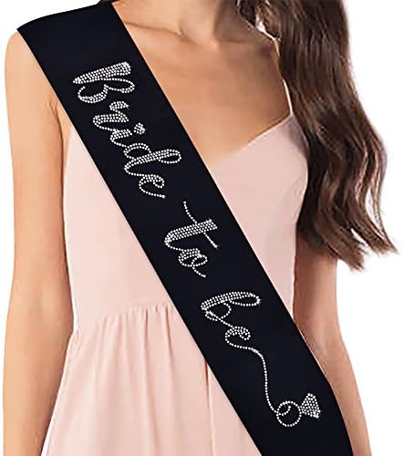 YULIPS Bride to Be Sash - Bachelorette Party Sash Bridal Shower Hen Party Wedding Party Accessories (Black&Rhinestone)