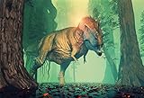 AOFOTO 7x5ft Dinosaur Background Jurassic Ancient Forest T-Rex Ferocious Dangerous Jungle Safari Attack Photography Backdrop Fantasy 3D Animal Boy Children Party Decor Photo Studio Props Wallpaper