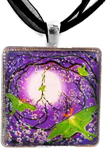 Laura Milnor Iverson Peace Sign Pendant Tree Green Luna Moths Zen Purple Moon Cherry Blossoms Sakura Tree Branches Handmade Jewelry Art