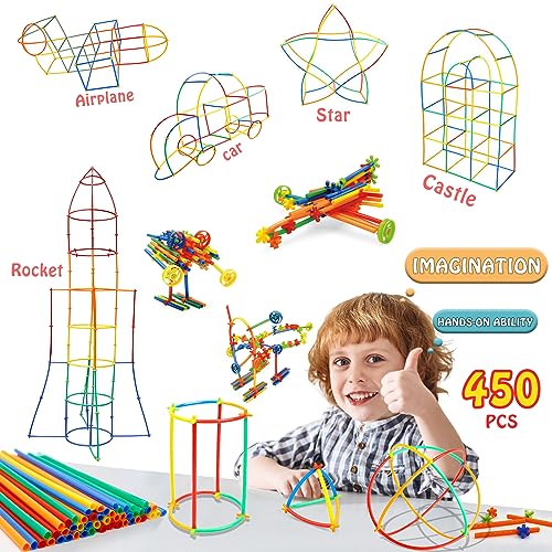 Creative Straw STEM Building Toys 450Pcs Aged for 3 4 5 6 7+ Preschool