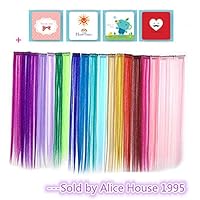 Bundle 24 Pieces of 20 Inches Multi-colors Party Highlights Colorful Clip in Synthetic Hair Extensions，straight long Hairpiece