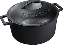 Utopia Kitchen Pre Seasoned Cast Iron Dutch Oven with Dual Handle and Cover Casserole Dish, 5 Quart