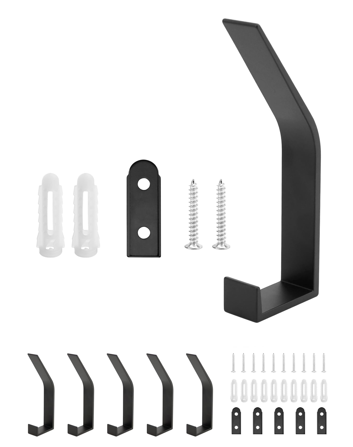 QWORK® 6 Packs Coat Hooks for Wall, Coat Hangers Wall Mounted, Coat Rack Hooks, for Hanging Clothes, Keys, Umbrella, Hats, Towels, Black