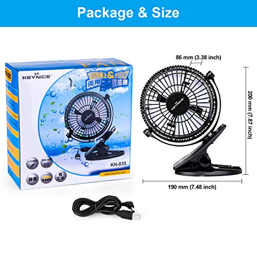 KEYNICE USB Desk Fan, 4 Inch Clip on Fan, 2 Speed Portable Stroller Fan