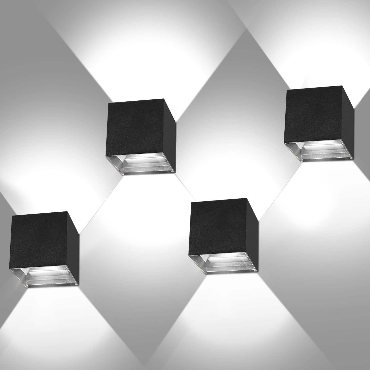 Photo 1 of Juyace 20W 6000K LED Sconce Wall Up and Down Exterior Lighting hardwire No photocells Light Fixtures with Angle-Adjustable Square 4.7" IP65 Waterproof for Porch Patio 4 Pack