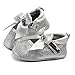 Elaco Infant Baby Girls Moccasins Anti-Slip Soft Sole Princess Shoes (12~18 Month, Silver)
