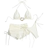 SOLY HUX Women's 3 Piece Swimsuit Halter Triangle String Bikini Sets Tie Side Bathing Suit with Shorts