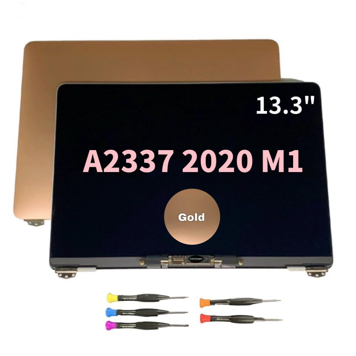 Photo 1 of 13.3” Screen Replacement for MacBook Air A2337 M1 2020 Year EMC 3598 Retina Display LCD Screen Full Assembly Complete Top Assembly 2560x1600 (Gold)