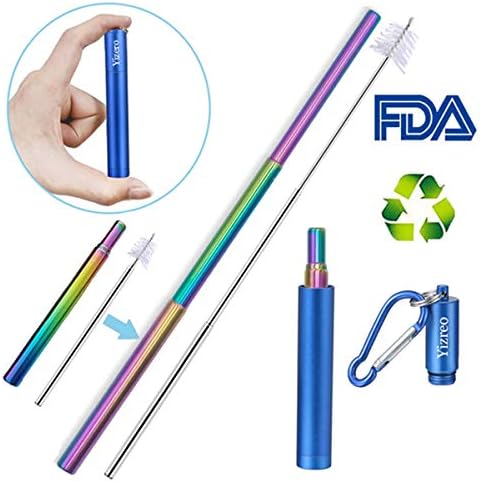 Yizero Reusable Straw with Case, Keychain and Cleaning Brush, Portable Collapsible Stainless Steel Metal Straw Drinking Reusable (Dishwasher Safe)