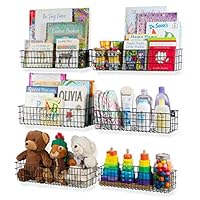 Wall35 Kansas Wall Mounted Kids Room Bookshelf Metal Wire Basket Varying Sizes Set of 6 (Black)