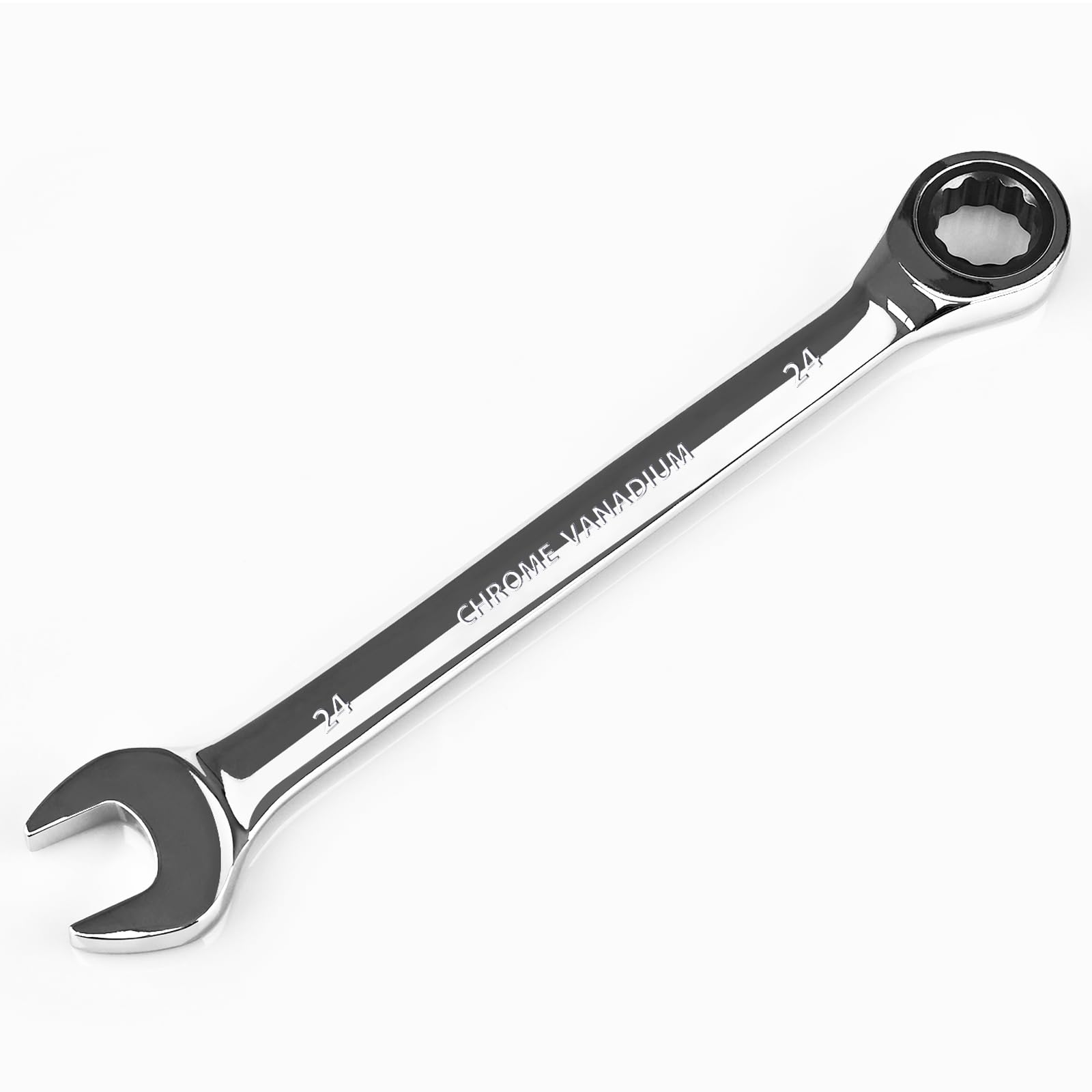 EGOFINE 24mm Ratcheting Combination Wrench Metric, Industrial Grade Gear Spanner with 12-Point Design, 72-Tooth Ratchet, Chrome Vanadium Steel