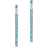Silver Turquoise Dangle Earrings for Women Long Bar Turquoise Stud Earrings Boho Style Gemstone Jewelry
