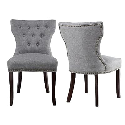 LSSBOUGHT Set of 2 Fabric Dining Chairs Leisure Padded Chairs with Brown Solid Wooden Legs,Nailed Trim (Gray) 51O5zVOL0TL