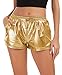 Tandisk Women's Yoga Hot Shorts Shiny Metallic Pants with Elastic Drawstring