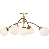 Savoy House 6-6199-5-322 Redfield Mid-Century Modern White Strie Glass Convertible Semi Flush/Pendant, LED 5-Light 17.5 Total
