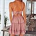 Mai Poetry Womens V-Neck Spaghetti Strap Bowknot Backless Sleeveless Lace Mini Swing Skater Dress (Medium, Pink)