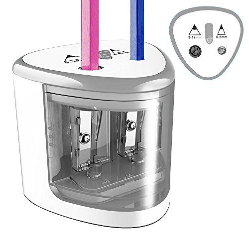 Electric Pencil Sharpener Double Hole Colored Pencils Battery Operated Sharpeners Automatic Pencil Sharpener Silver Color