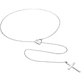 Rofusn Heart Cross Lariat Y-Necklace for Women: Stainless Steel Adjustable Slip Chain Collar Drop Necklace Jewelry for Valentines Christmas Halloween