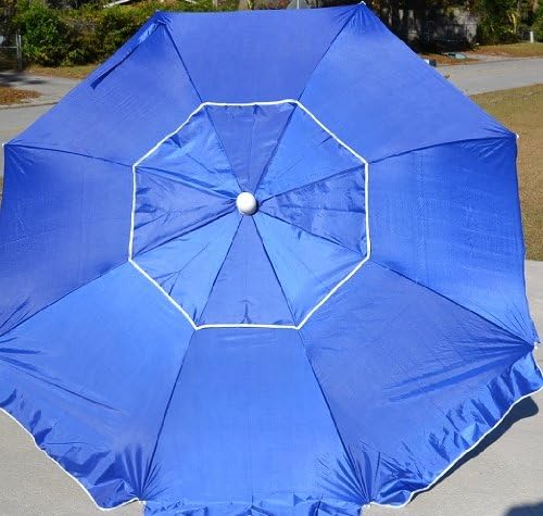 Beach Umbrella Aluminum Pole Fiberglass Ribs SPF Silver Coated Vented Canopy (Blue)